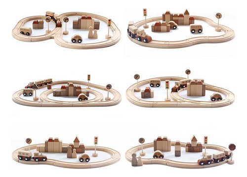 Piezas De Pista De Madera Tren De Ferrocarril Accesorios De