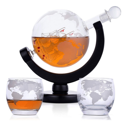 Decanter Whisky Navegação Volta Ao Mundo Com Dois Copos