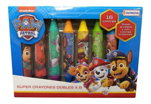 Super Crayones Dobles X 16 Colores De Personajes Tapimovil