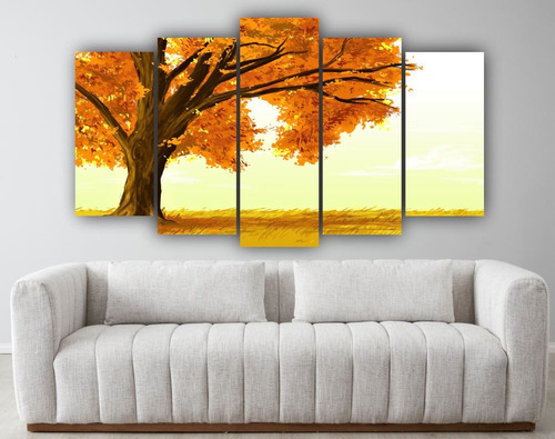 Set De 5 Cuadros Decorativo Árbol Otoño Arte Moderno 01