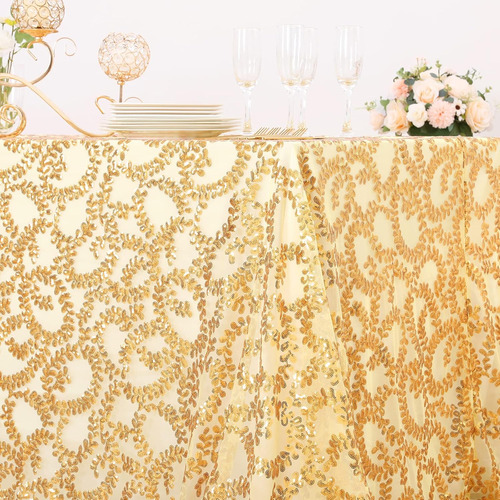 Mantel Rectangular Con Purpurina Dorada De 90 X 156 Pulgadas