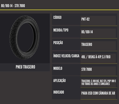 Pneu Novo Traseiro 80/100x14 Moto Pop 100/110i Todos Os Anos