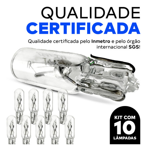 Kit 10 Lâmpadas Pinguinho Esmagada Painel Carro T5 1,2w 12v