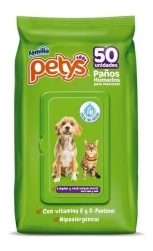Pañitos Húmedos Para Mascotas De 50 Unidades Petys Familia