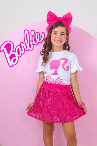 Conjunto Blusa e saia em Paete Barbie menina blogueirinha moda