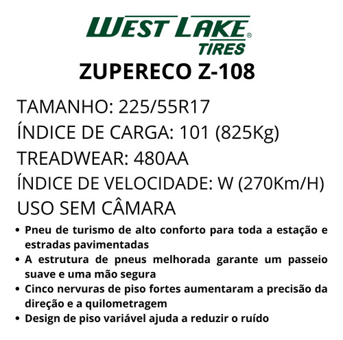 Kit 2 Pneu 225/55r17 Z-108 Westlake 101w Aro 17