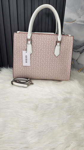 Bolsa Guess Sv970306 Nueva 100 % Original Con Etiqueta Rosa Pálido Estampado Níquel Blanco