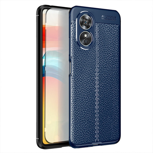 Funda Cuero Para Oppo A17 Lichi Textura Con Vidrio Mica