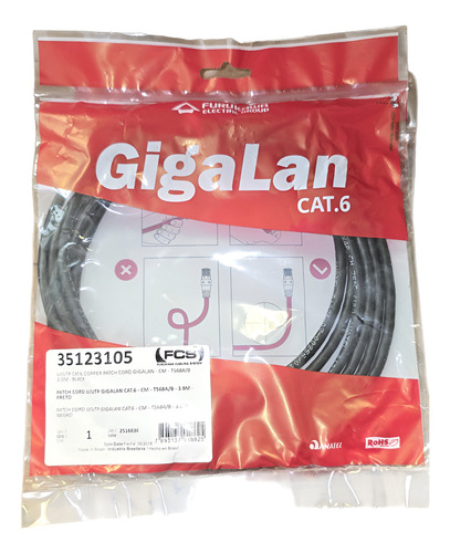 Furukawa Patchcord Cat 6 3m Negro Utp Cable De Red