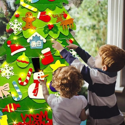 Árbol De Navidad De Fieltro Para Decoración De Pared Con Luz