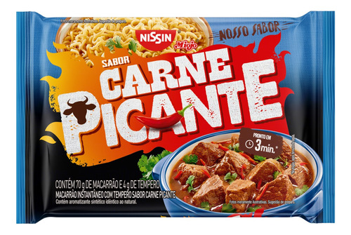 Macarrão Instantâneo Lámen Carne Picante Nissin Miojo Nosso Sabor Pacote 74g