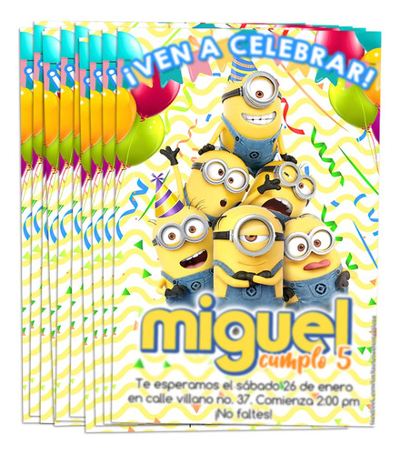 30 Invitaciones Minions Albercada Fiesta Piscina Impresas