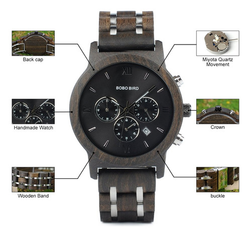 Bobo Bird Relojes De Madera Para Hombre Correa De Metal De M