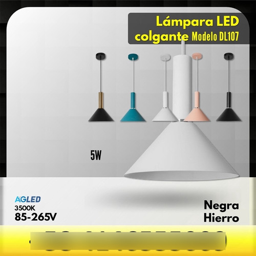 Lampara Led Colgante 5w Blanco 3500k Ac85-265v Iron Dl107
