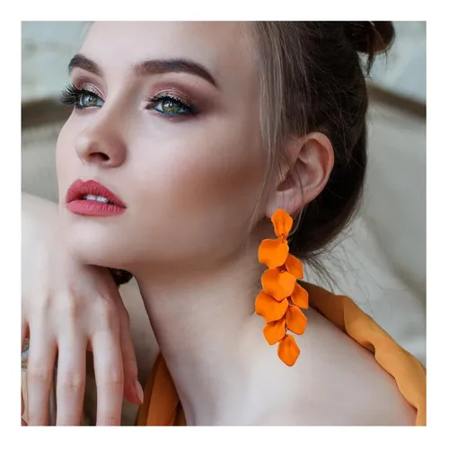 Omgame Pendientes Llamativos Florales De Color Naranja Para
