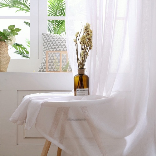 Valance De Voile Polyester Para Ventana, Dormitorio O Sala Azul