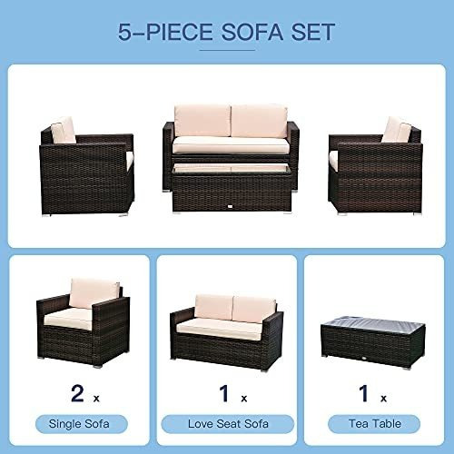 Imagen 3 de 10 de Outsunny - Juego De Muebles De Patio Acolchados, 4 Piezas, C