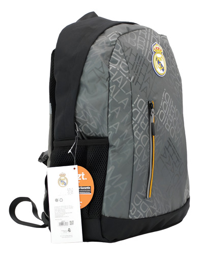 Mochila Escolar Fc Real Madrid Original De Truzt Negro/gris Liso