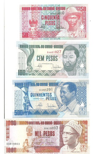 Guinea Bissau: Lote 4 Billetes 1990/93 ¡sin Circular!