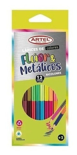 Lapices Bicolor 12 Unidades 24 Colores 12 Fluor 12 Metalicos