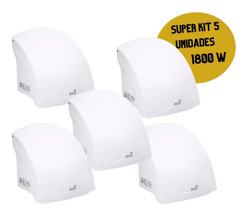 Kit 5 Secador De Mãos 1800w Sensor Infravermelho P/ Banheiro 220v