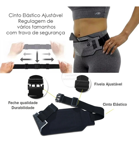 Imagem 2 de 6 de Pochete Fitnes Unissex Impermeável Academia Saída Fone Preta