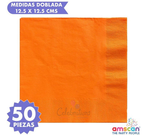 Servilletas De Papel Coctel Colores Premium Paq C/50 Amscan Color Anaranjado
