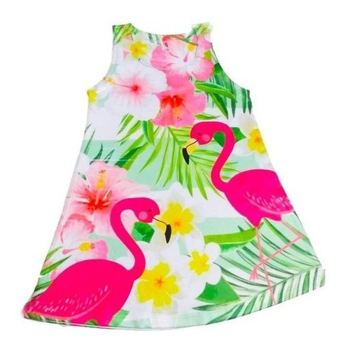 Vestido Infantil Menina Festa Aniversário Flamingo Florido
