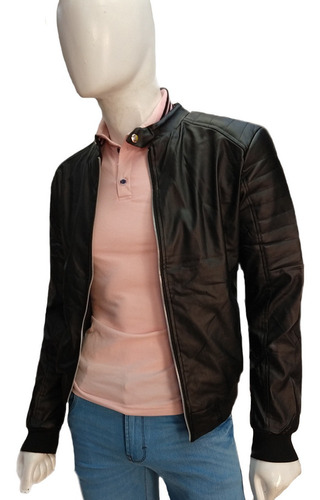 Imagen 5 de 9 de Chamarra Vinil Hombre Moderno Deportiva Slim Fit Ligera Piel