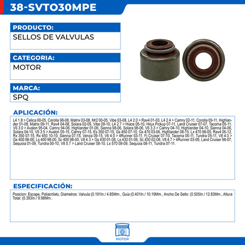 Sellos De Válvulas Toyota Matrix 2003-2006 L4 1.8 16 Piezas