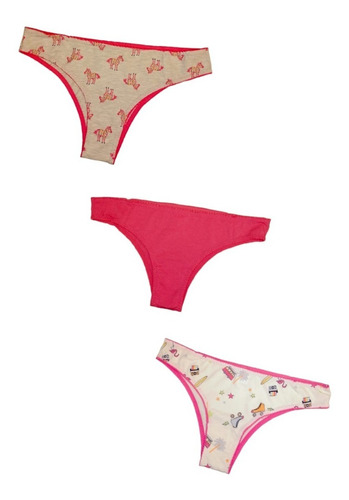 Pack 3 Calzon Panti Bikini Mujer Estampados