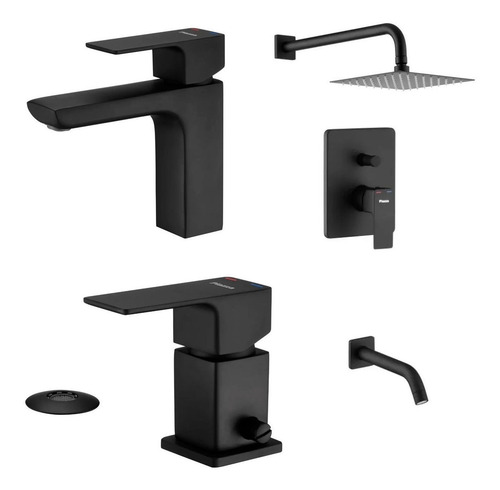 Imagen 1 de 7 de Combo Griferia Lavatorio Bajo Bidet Ducha Arq Negro Piazza P