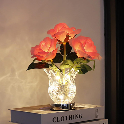 Lámpara De Mesa De Flores De Rosas, Lámpara Led De Mesa De N