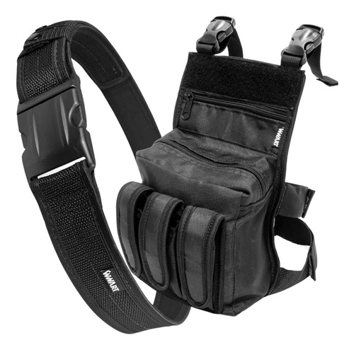 Bornal Tático Pochete De Perna Swat + Cinto De Guarnição Na Cor Preto