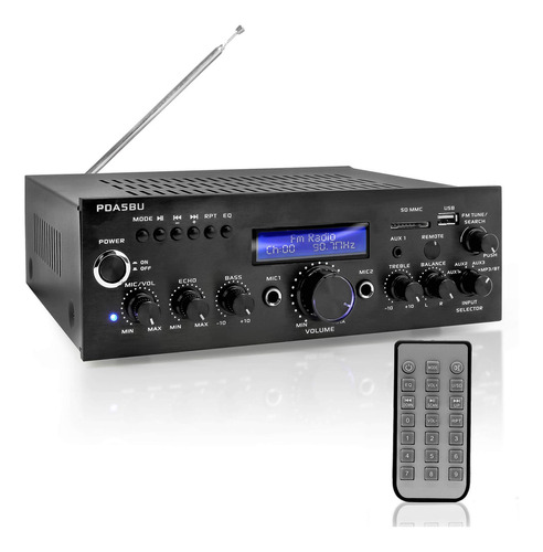 Amplificador De Potencia Doméstico Inalámbrico Bluetooth Pyle, Receptor Estéreo De Audio De 200 Vatios Con Puerto Usb, Entrada Aux, Radio Am Fm, Reproductor De Dvd Y Cd, 2 Entradas De Micrófono Para