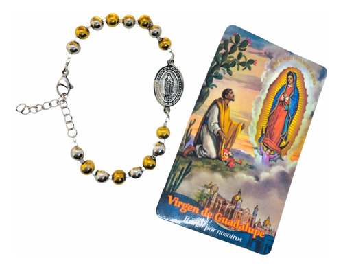 Manilla Pulsera Denario En Acero Con La Virgen De Guadalupe