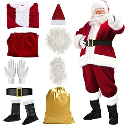 Disfraz Navideño De Papá Noel Para Adultos, 9 Piezas