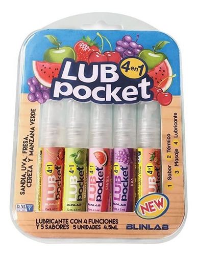 Lubricantes Sexuales Lub Pocket Kit 5 Sabores Termico