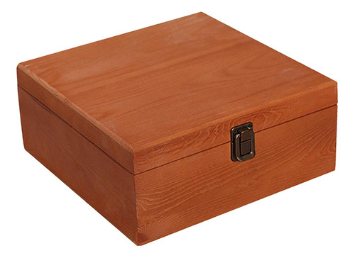 Caja De Almacenamiento De Madera Rústica Marrón 23x23x10cm