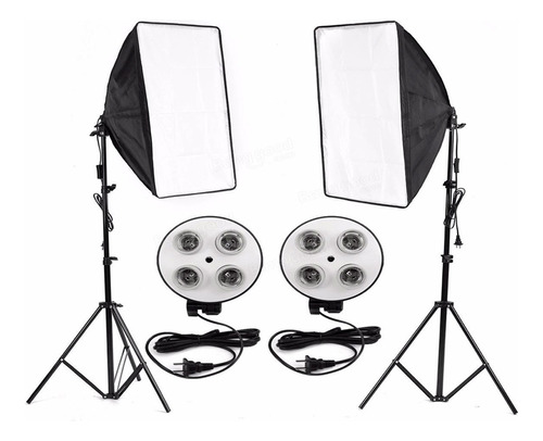 Kit 2 Soft Box Soquete E27 Quadruplo 50 X 70 + 2 Tripés 2m