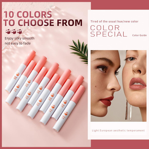 Lápiz Labial De 10 Colores, Juego De Brillo Labial Líquido M