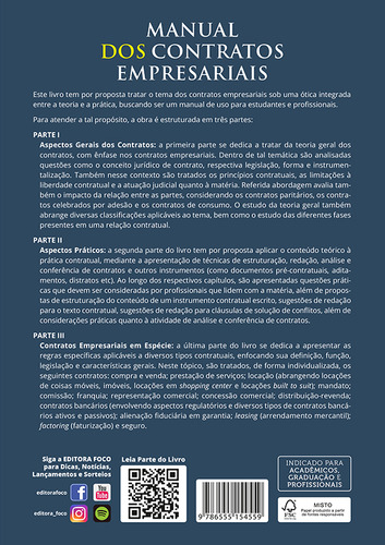 MANUAL DOS CONTRATOS EMPRESARIAIS - 1ª ED - 2022, de Gaggini, Fernando Schwarz. Editorial Editora Foco Jurídico Ltda, capa mole em português, 2022