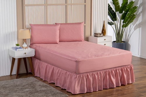 Angel Distribuidora protetor colchão travesseiro impermeável Queen mais saia 2 elásti cor rosê