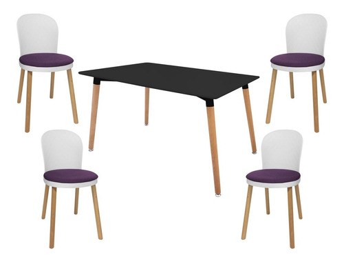 Juego Comedor, Mesa Eames 120x80 + 4 Sillas Berry