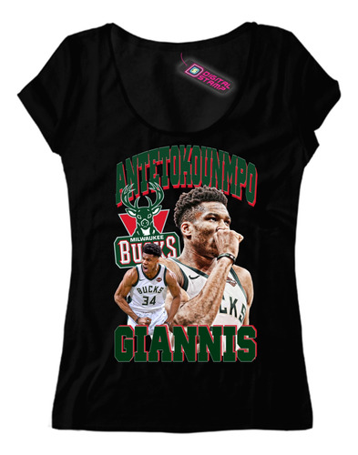 Remera Mujer Milwaukee Bucks Giannis Antetokounmpo Nba1 Dtg