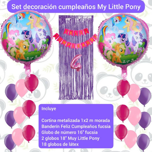 Combo Decoración Cumpleaños Globos My Little Pony / Cortina 