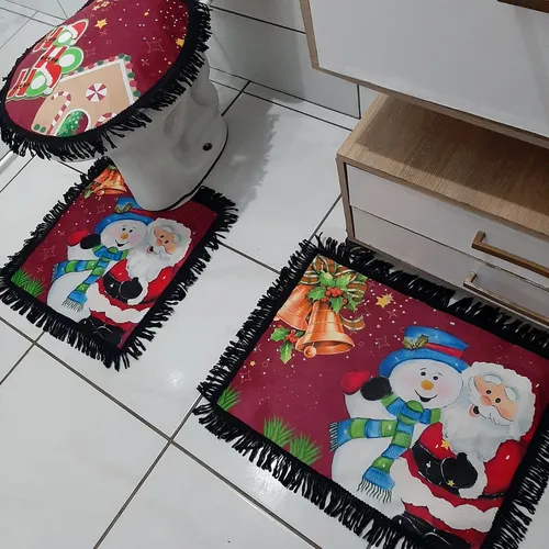 Jogo de Banheiro Natal Bordado Papai Noel Verde