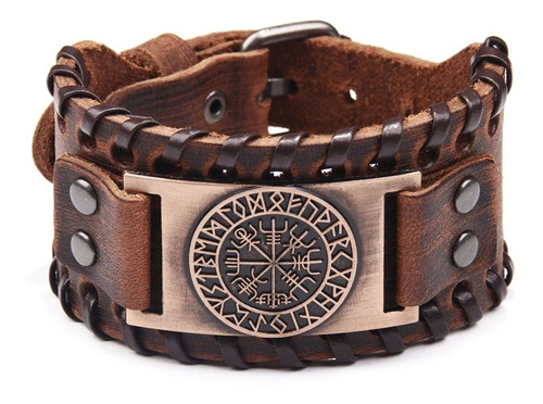 Pulsera Cuero Café Vikingo Nórdica Hombre -  Vitajoyas #c1