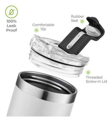 Vasos SIPX™ con triple aislamiento: vaso delgado y moderno de 532 ml con tapa. El vaso térmico mantiene la temperatura caliente durante 12 horas. Vaso de acero inoxidable de material sostenible.