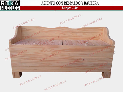 Imagen 1 de 3 de Asiento Con Respaldo Y Baulera De Madera 120 Pino Baul Roka